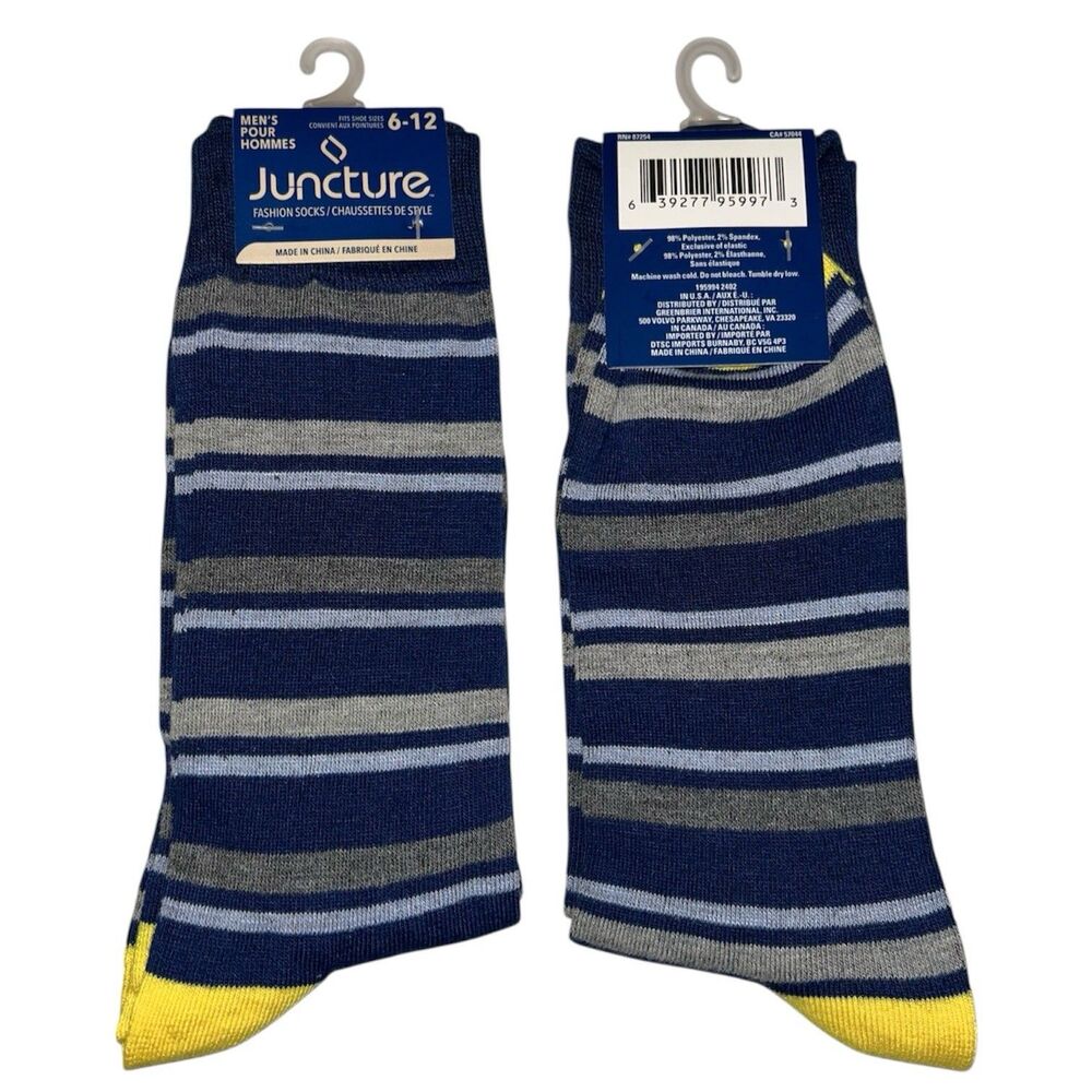 1x Juncture Mens Crew Socks Stripes Size 6-12